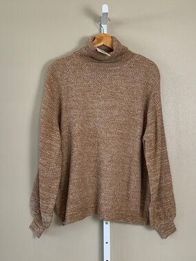 Color Alien Relaxed Marled Melange Bishop Puff Balloon Sleeve Turtleneck Sweater